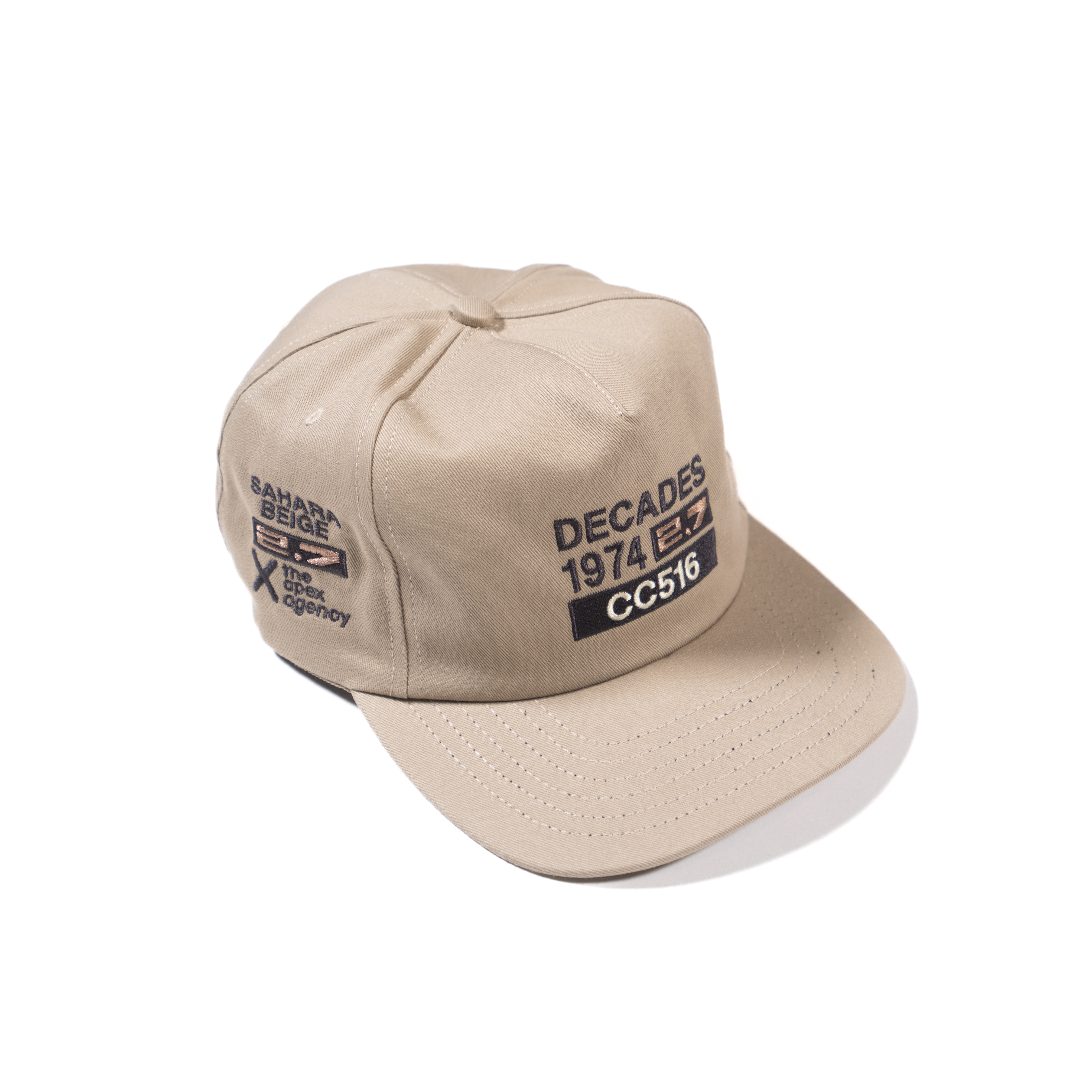 DECADES by Research Drive Poly Cotton Twill 5-Panel Hat - Beige